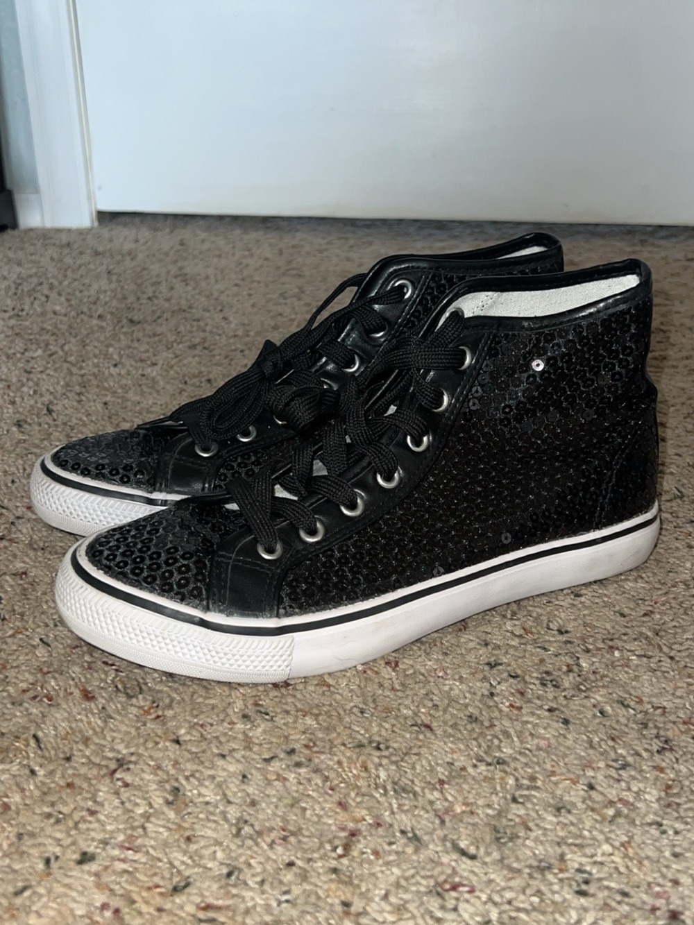 Black Sequin High-Top Sneakers - Women's Fashion Sneaker